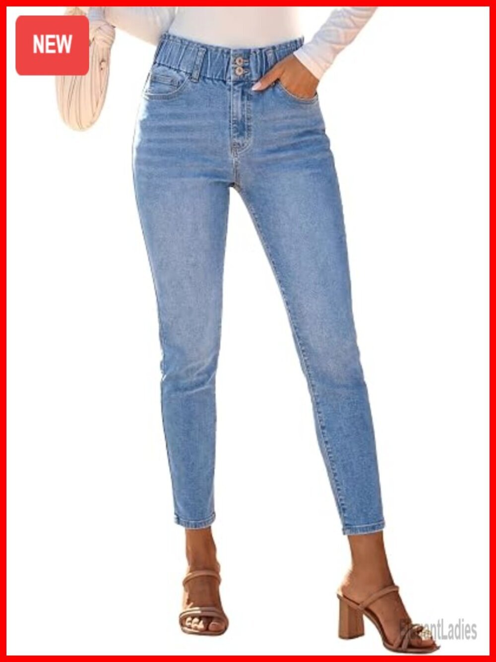 High Waisted Skinny Jeans Stretchy Jeggings Buttons Full Length Denim Pockets